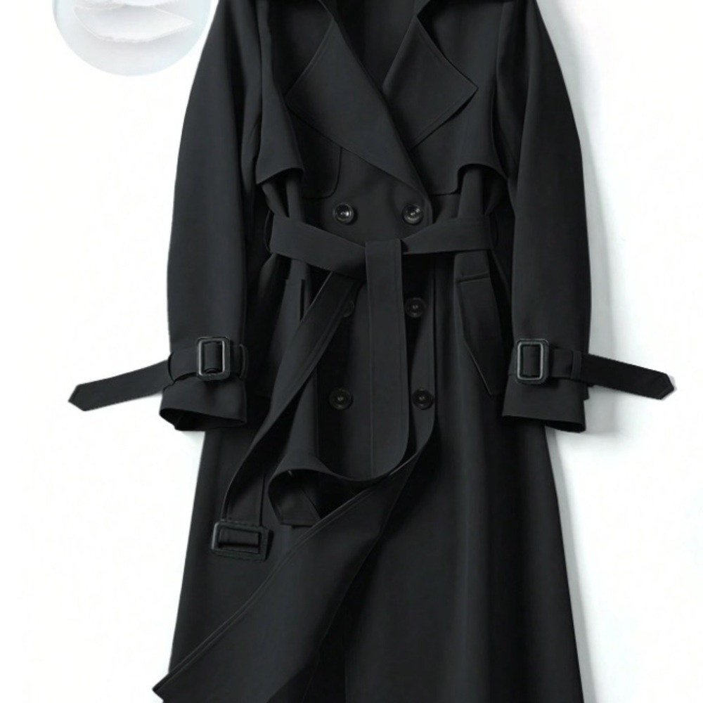 SHEIN Black Notched Collar Trench Coat for Work